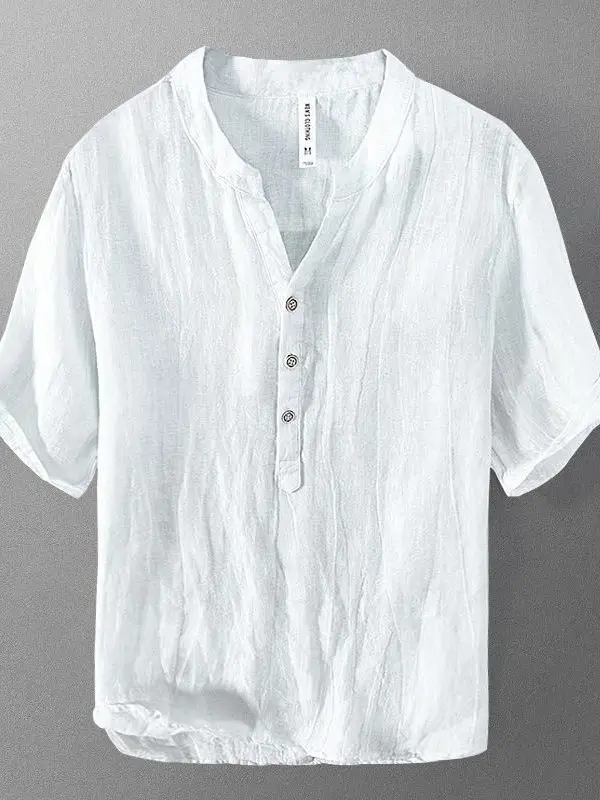 

Breathable Linen Short Sleeve Shirt Men's Summer Thin Retro Stand Collar Half Sleeve White Casual Standard Fit Youth Popular ...