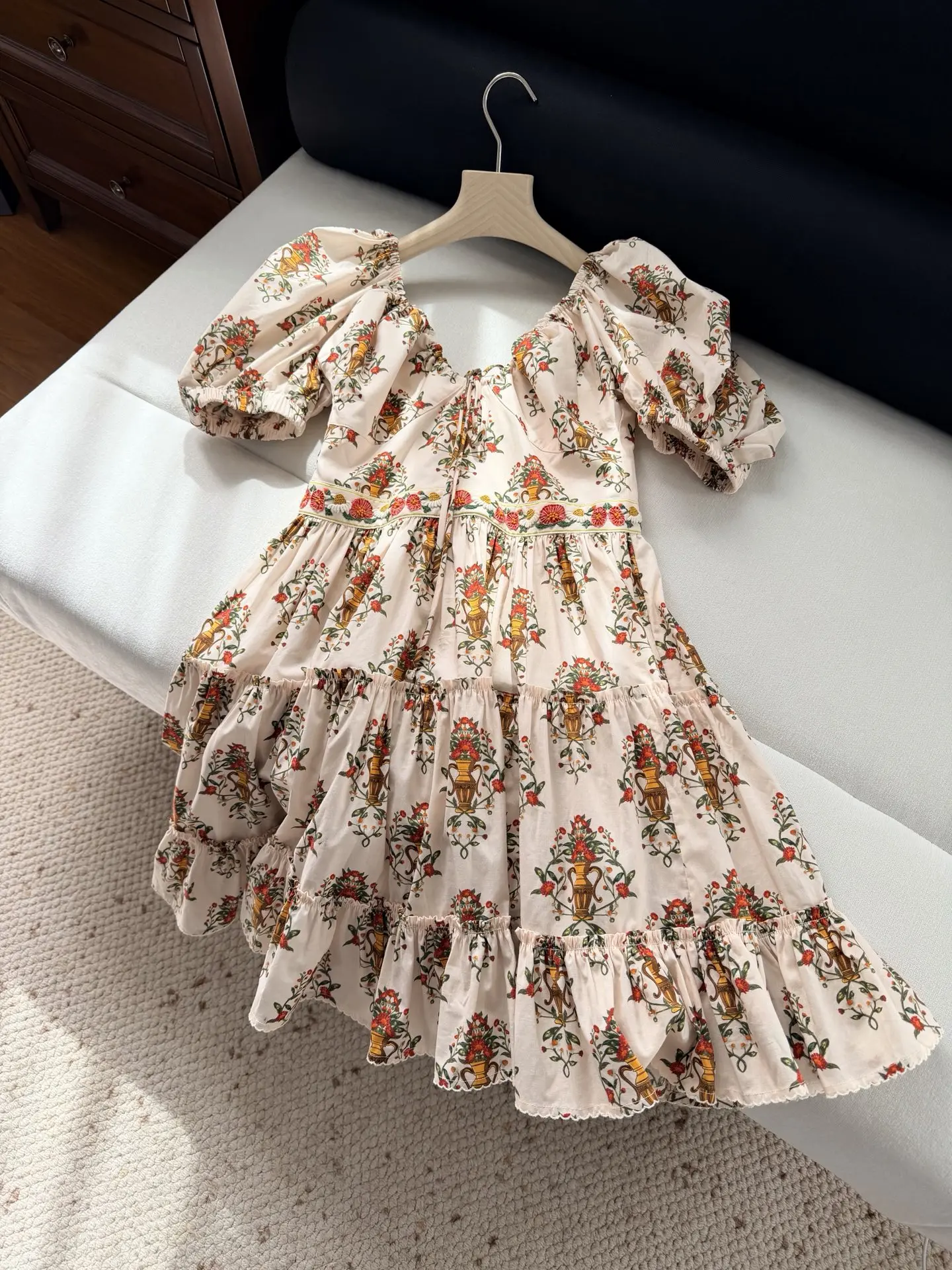 

Праздничное мини-платье с коротким рукавом и принтом в виде розовых бусин, 2026, высокое качество, как на фото, милое, повседневное