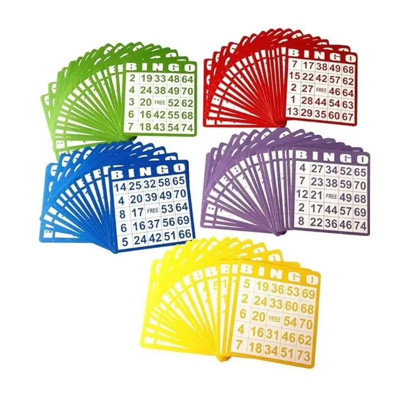 

652F 5 Color Reusable Bingo Game Card Thick Paperboard Sheets For Group Activity Event Senior Centers