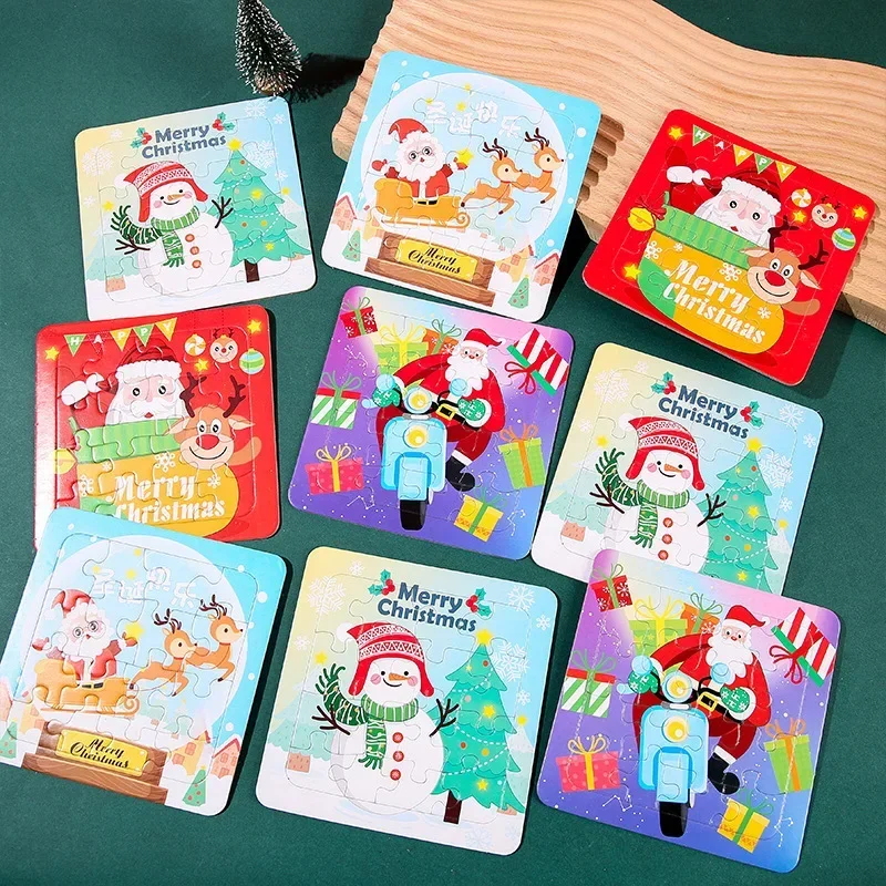 Świąteczne puzzle Mały prezent dla zabawek dla dzieci DIY Papierowa fabryka prezentów 16-elementowe puzzle świąteczne Nauka i edukacja