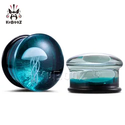 KUBOOZ Stylish Glass Blue Jellyfish Ear Expanders Plugs Gauges Strechers Tunnels Piercing Earring Body Jewelry 2PCS