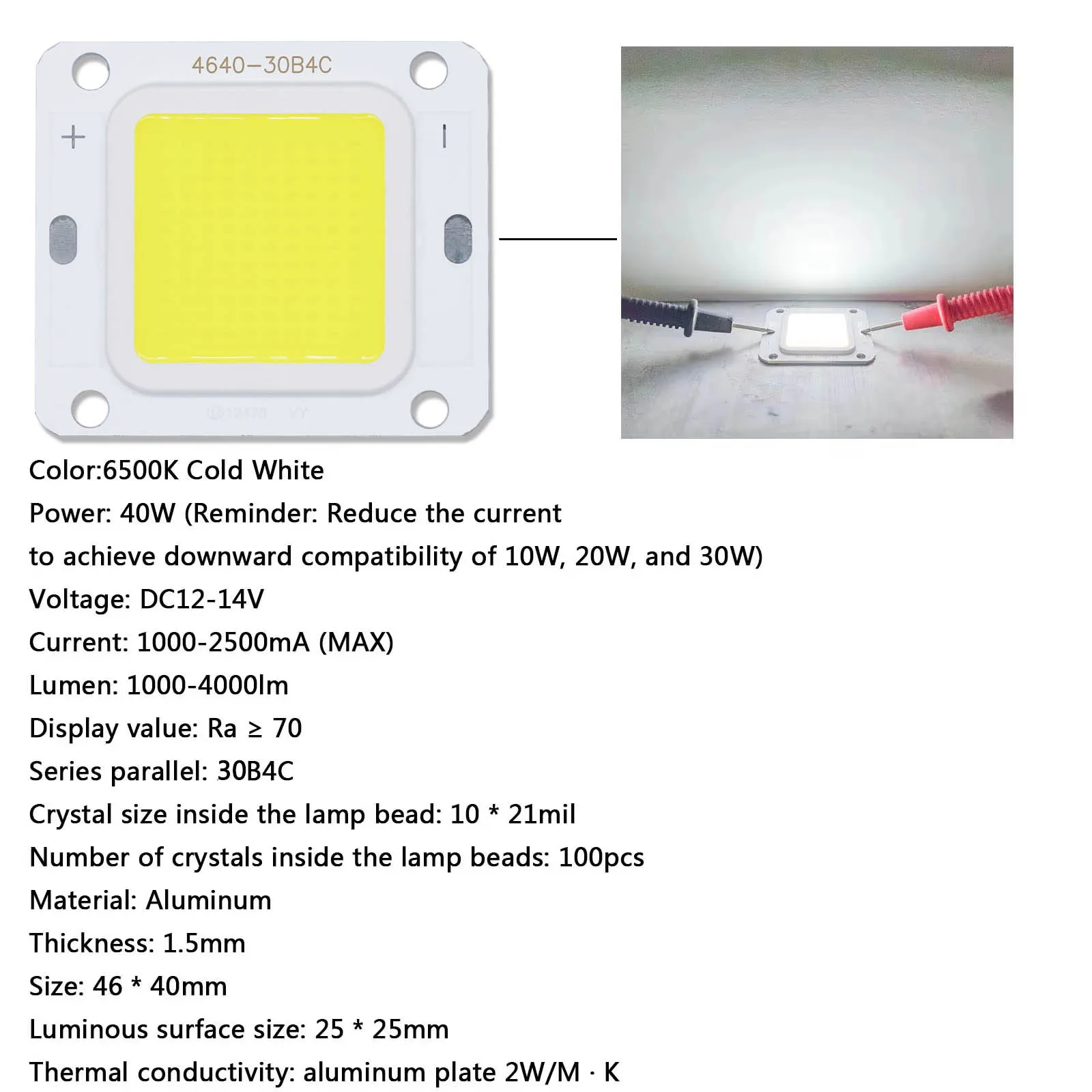 10pcs ความสว่างสูง 40W 4640 LED COB ชิป DC 12V 2500mA ไดโอด LED สําหรับ Floodlight Spotlight โปรเจคเตอร์กลางแจ้งแหล่งกําเนิดแสง DIY