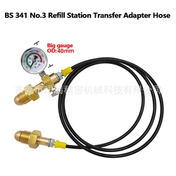 G5/8 Outer Thread Argon Refill Adapter Hose with Gauge, 150cm Extension Hose for Gas Tank High Pressure Camping,2000 psi bombona