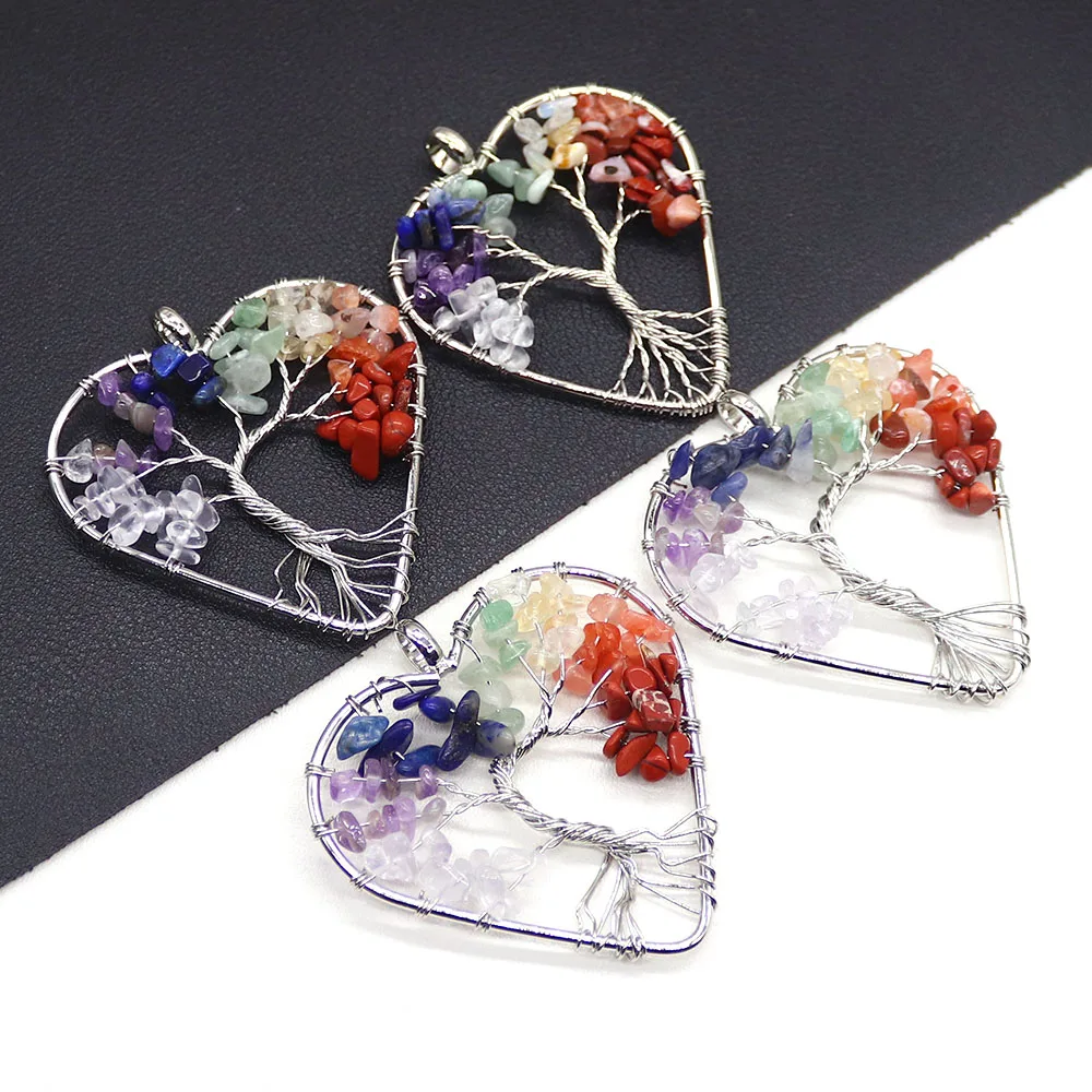 

51x53mm Heart-shaped Tree of Life Pendant Inlaid with Crystal Lapis Lazuli Used for DIY Making Jewelry Necklaces and Earrings