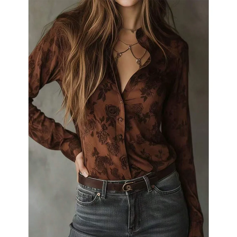 Collection Printemps 2026 : Vêtements pour femmes marron à manches longues, style rétro, confortables, respirants, pour le shopping et les loisirs