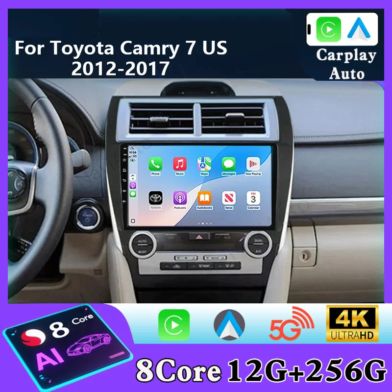 Android  For Toyota Camry US 2012 - 2014 QLED Android Car Radio Multimedia Video Player GPS Stereo CarPlay Head Unit