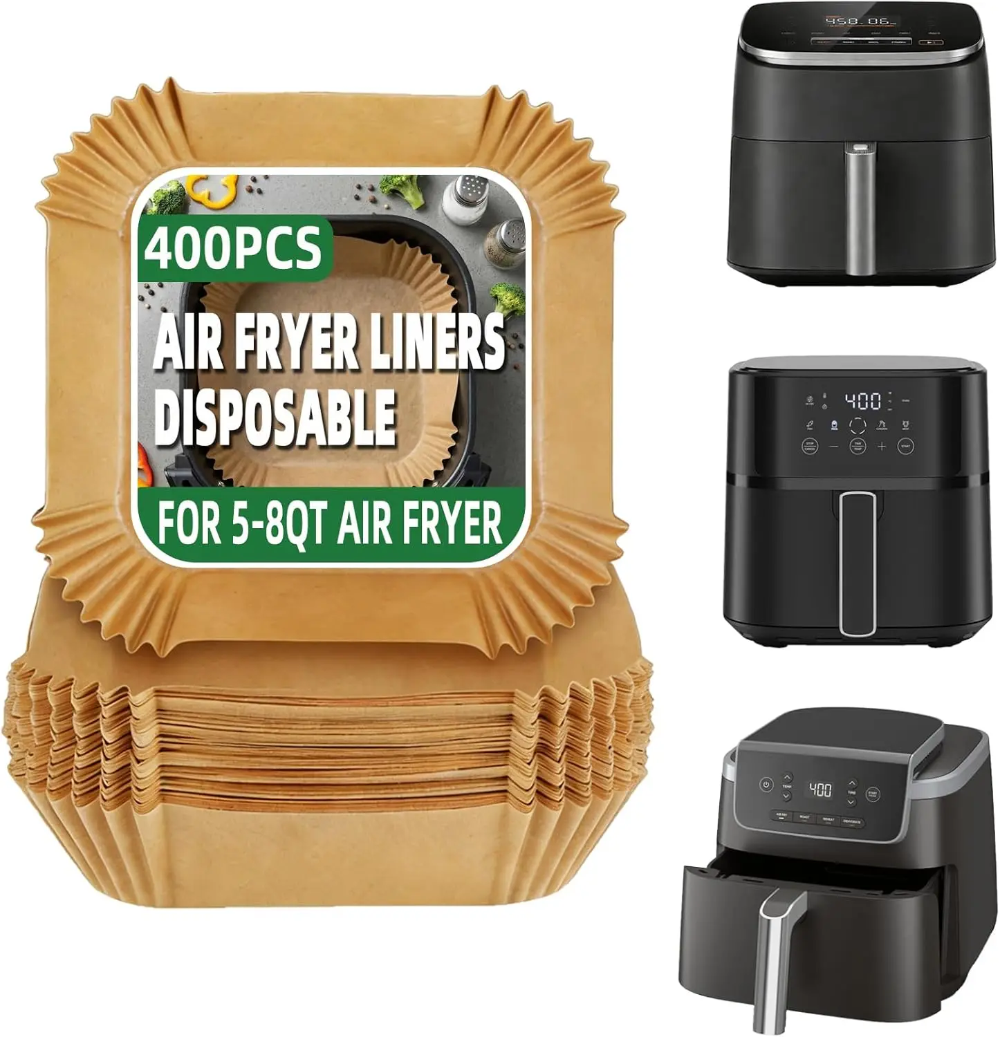 

400Pcs Air Fryer Liners Disposable,8" Square Food Grade Air Fryer Paper Liners,Non-Stick Parchment Paper Liners for Ninja AF1