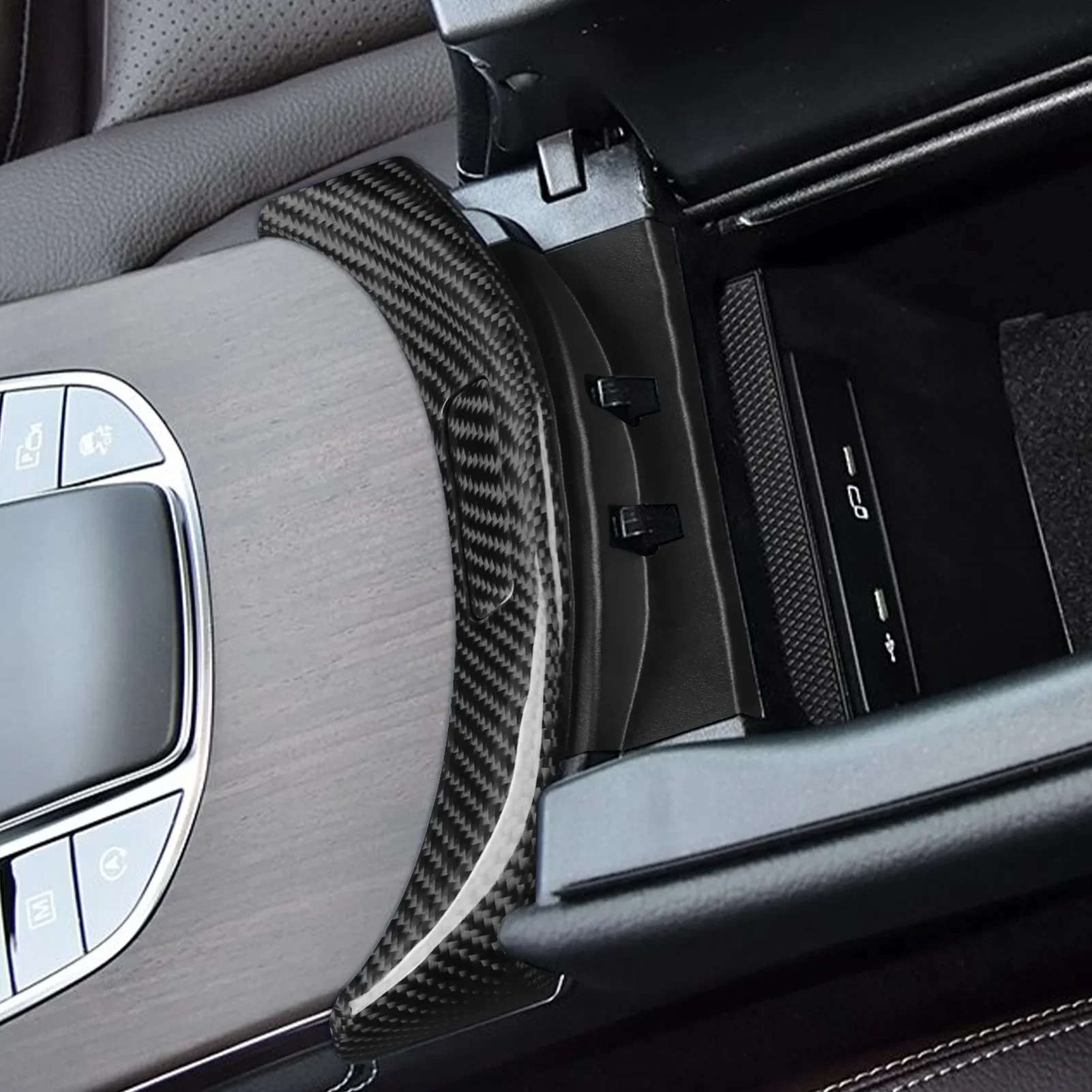 Nuevo Kit de Reemplazo de Molduras Interiores de Fibra de Carbono para Mercedes Benz Clase C W205 W253 GLC 15-20, Panel de Interruptores del Reposabrazos