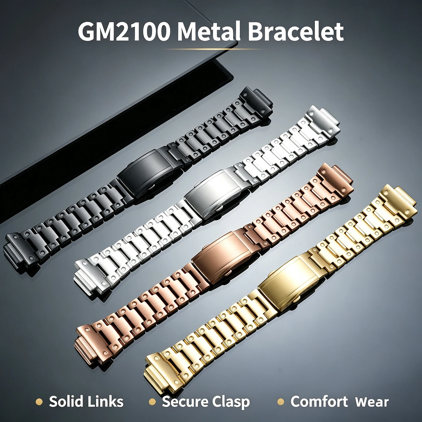 GBM/GM2100 Mod Kit Stainless Steel Bezel & Bracelet For G-Shock G-Steel GM-2100 GBM-2100 Silver/Gun/Coffee/Black/Gold Case strap