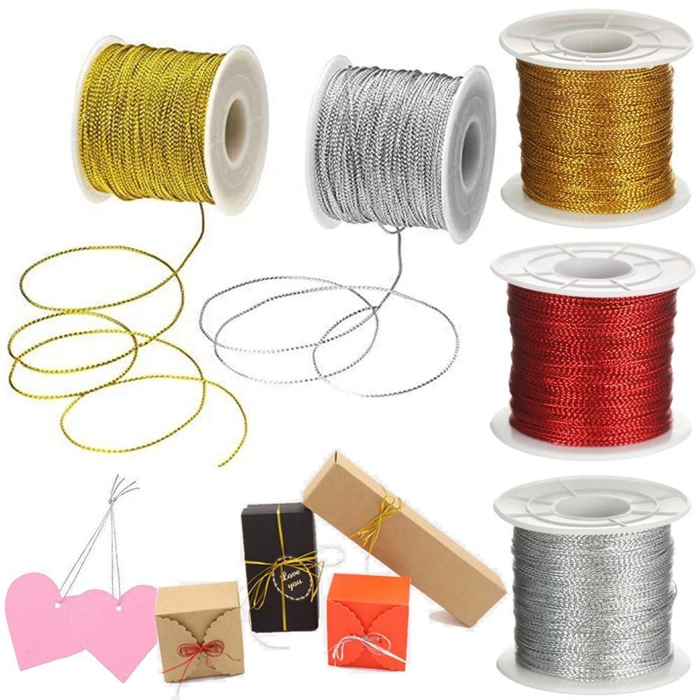 Meters Gold Silver Red Tag Line Bracelet Making Tying Rope Metallic Cord Packaging Thread Christmas Strap Ribbon Tinsel String