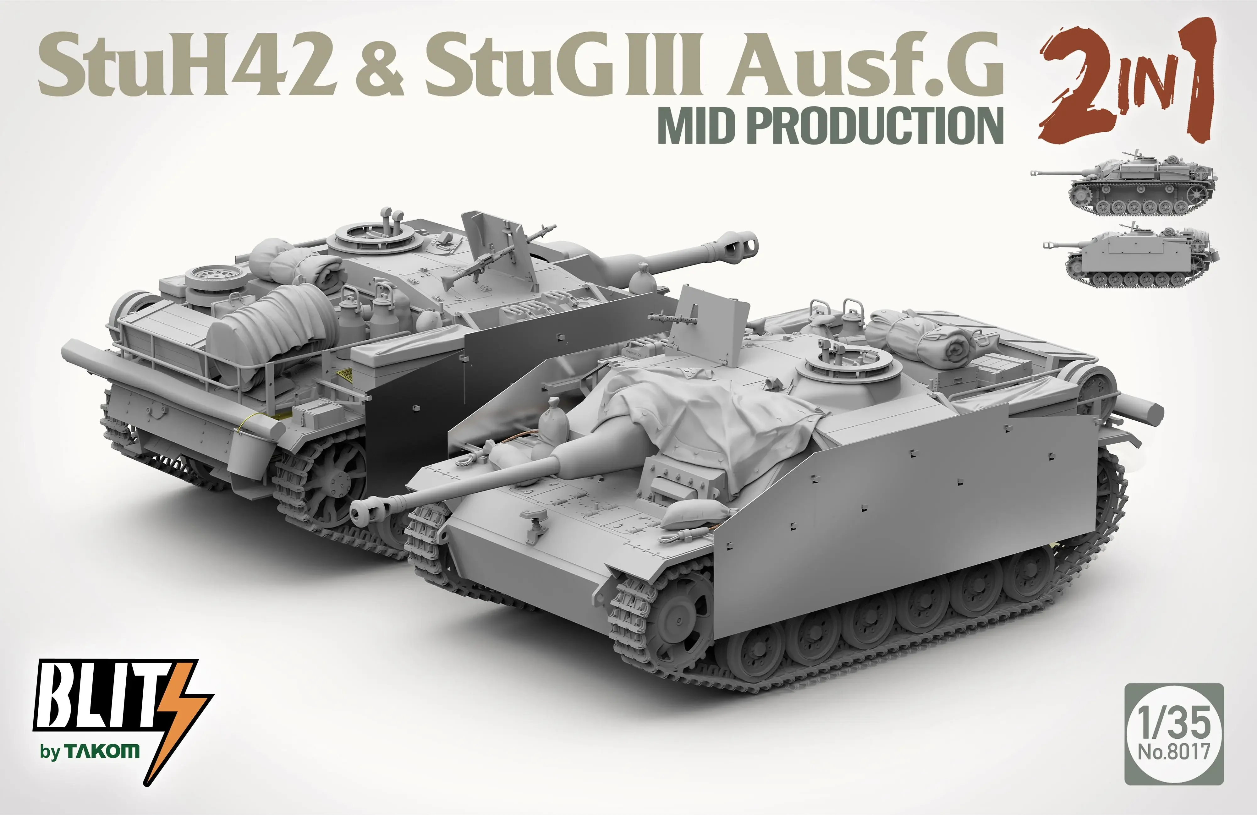 TAKOM 8017 1/35 StuH42 & StuGIII Ausf. G Mod Production 2 in 1 w/bonus Stowage Model Kit