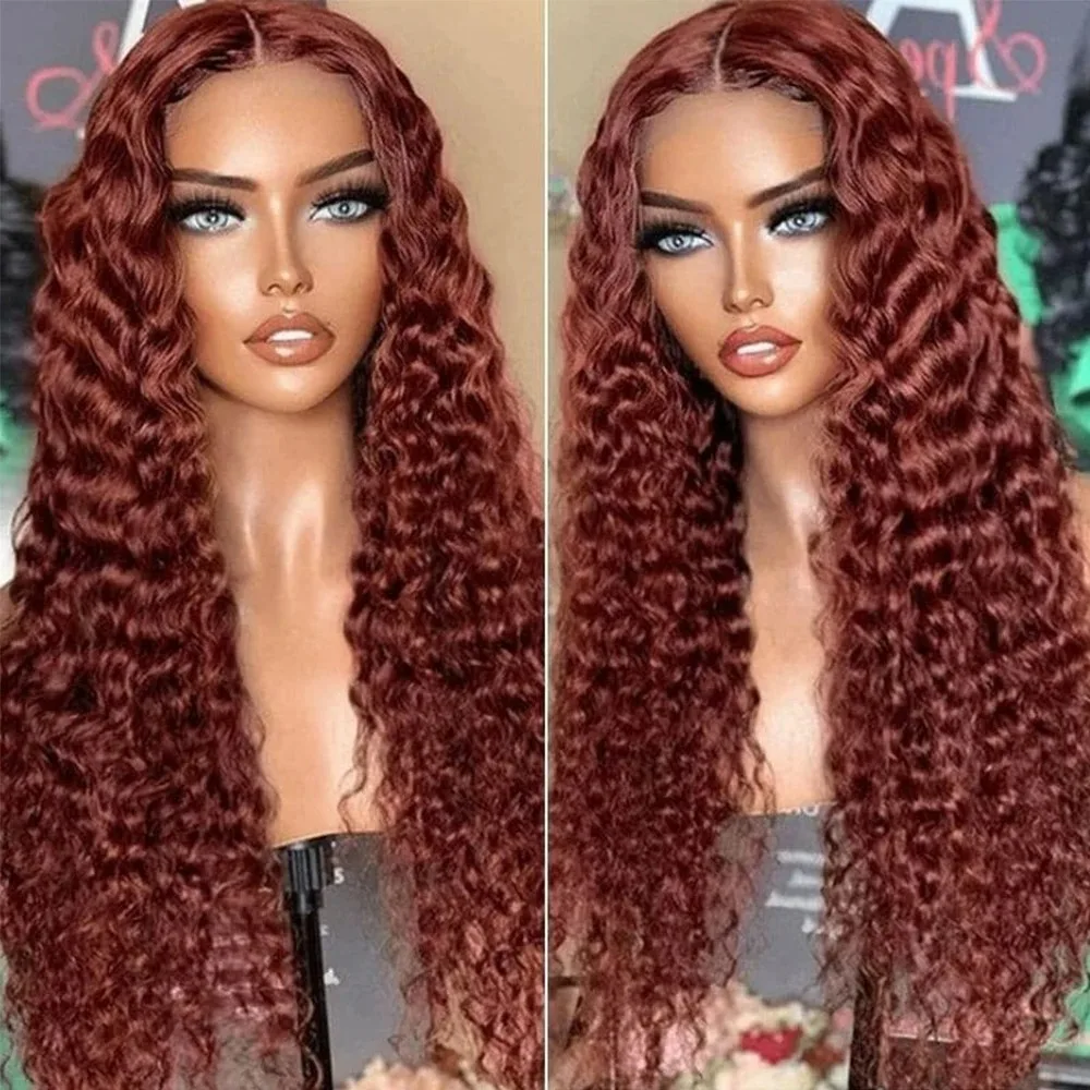 Deep Wave Reddish Brown 13x6 HD Lace Frontal Wig Colored Curly 13x4 Lace Front Human Hair Wigs Remy PrePlucked For Women