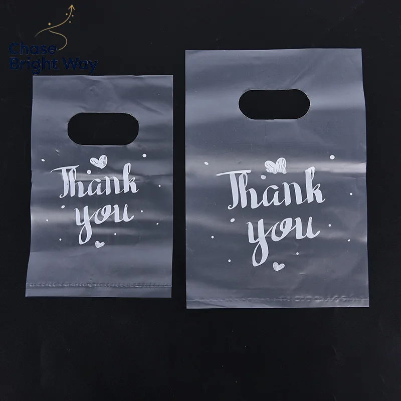 100Pcs Mini Thank you Plastic Gift Bags Wedding Candy Bags Shopping Carrier Bags