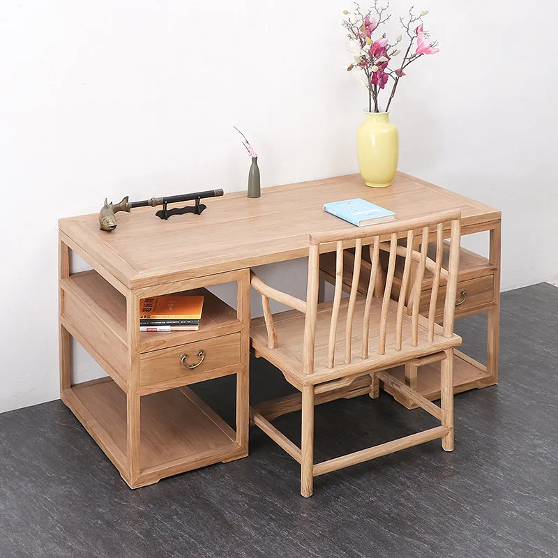Old elm paint-free log color computer desk storage simple desk