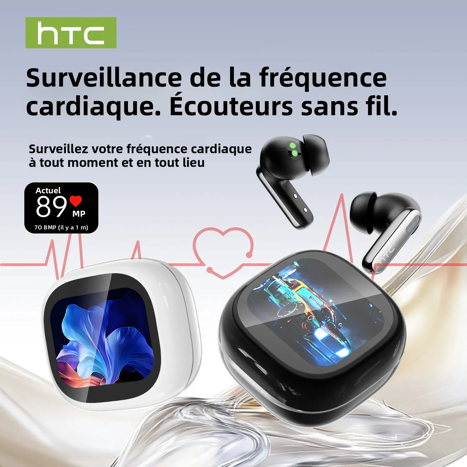 HTC NE46 surveillance de la fréquence cardiaque casque sans fil traducteur AI écouteurs Bluetooth 10 heures longue durée de vie de la batterie écouteurs Bluetooth