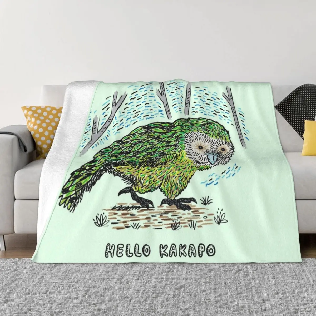 

Hello Kakapo Throw Blanket Flannel Flannels Weighted Soft Beds Blankets