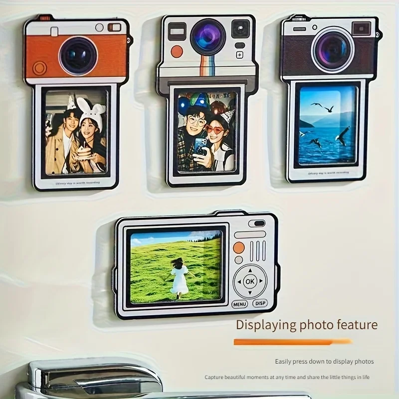 4PCS Retro Camera Shape Refrigerator Tile Set, Magnetic Camera Shape Photo Frame, Record Good Memories