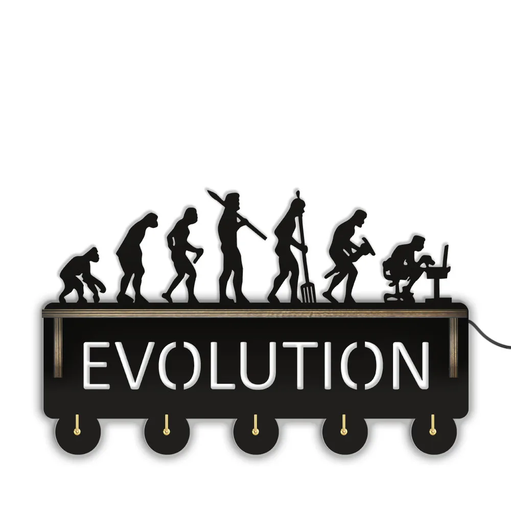 

Деревянный настенный крючок Geek Evolution, домашний декор, эволюция человеческого гика, вешалка для пальто, крючки, брелок для ключей, держатель д...