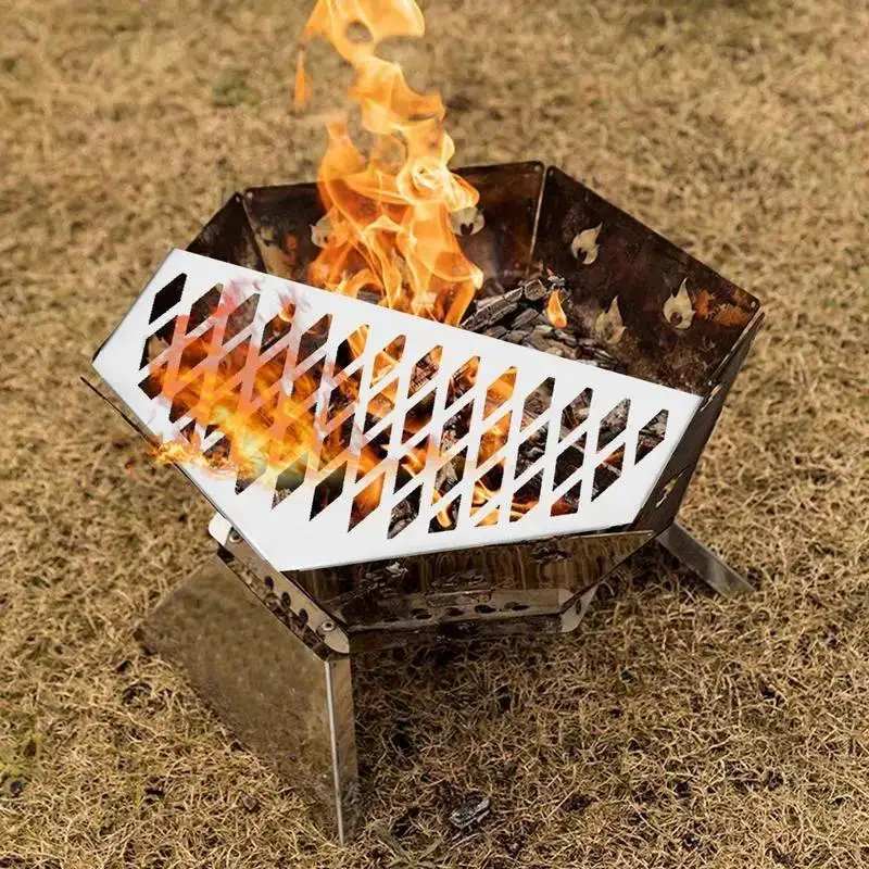 Camping Bonfire Furnace Folding Brazier Portable Firewood Burner Carbon Steel Fire Pit BBQ Charcoal Stove Boils Water Stove