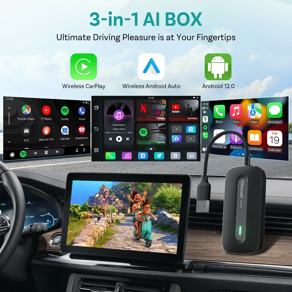 OTTOCAST Play2Video Express Wireless CarPlay Wireless Android Auto