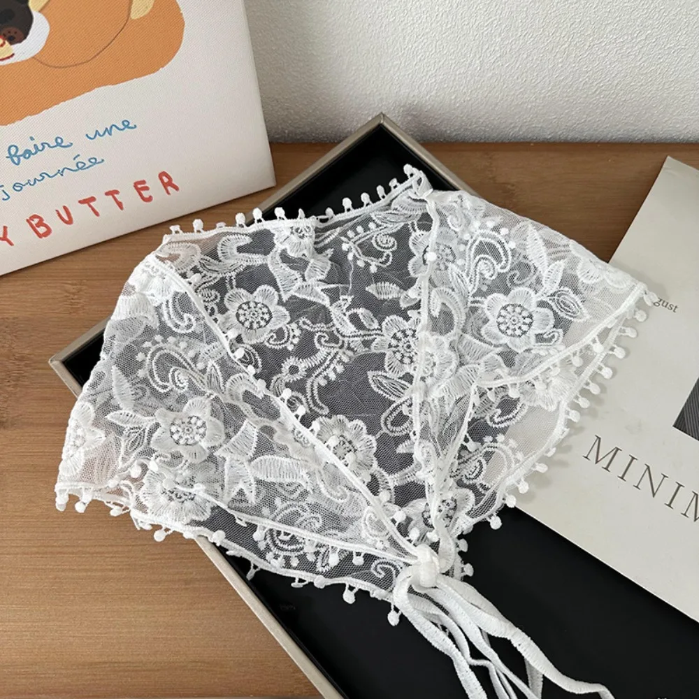 الأبيض المنسوجة الأزهار الدانتيل وشاح الشعر يلتف النساء الحلو رباط شعر الرجعية الدانتيل إكسسوارات الشعر تنفس مثلث الحجاب