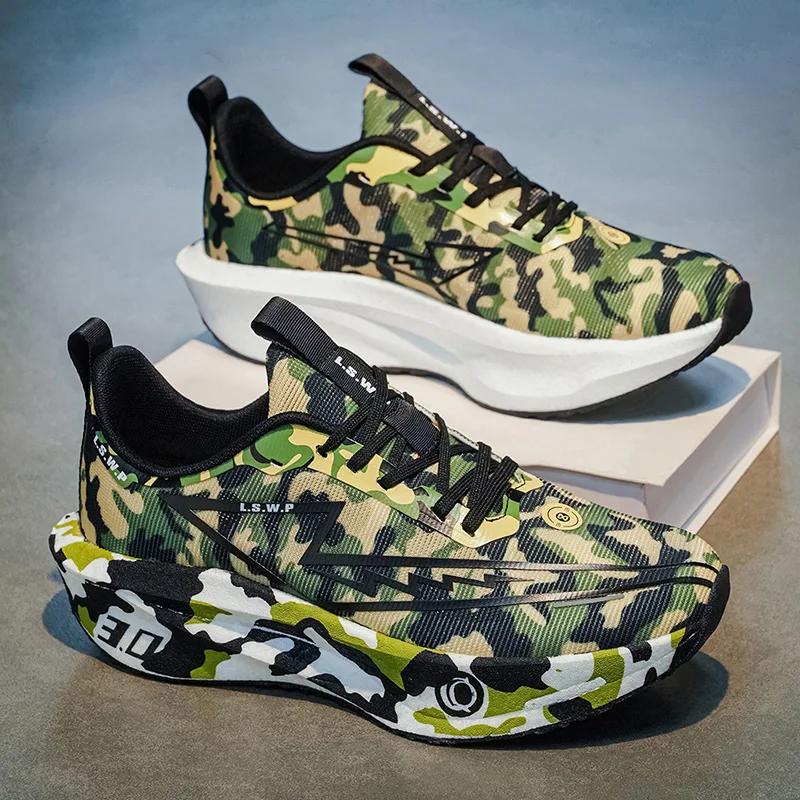 Herren-Freizeitsportschuhe, trendige Camouflage-Laufschuhe für Herren und Damen, hochelastische, dicksohlige, dämpfende Sneaker, atmungsaktive, leichte Laufschuhe aus Mesh-Material, rutschfeste, abriebfeste Außensohle, für Jugendliche geeignet. – Detail 7