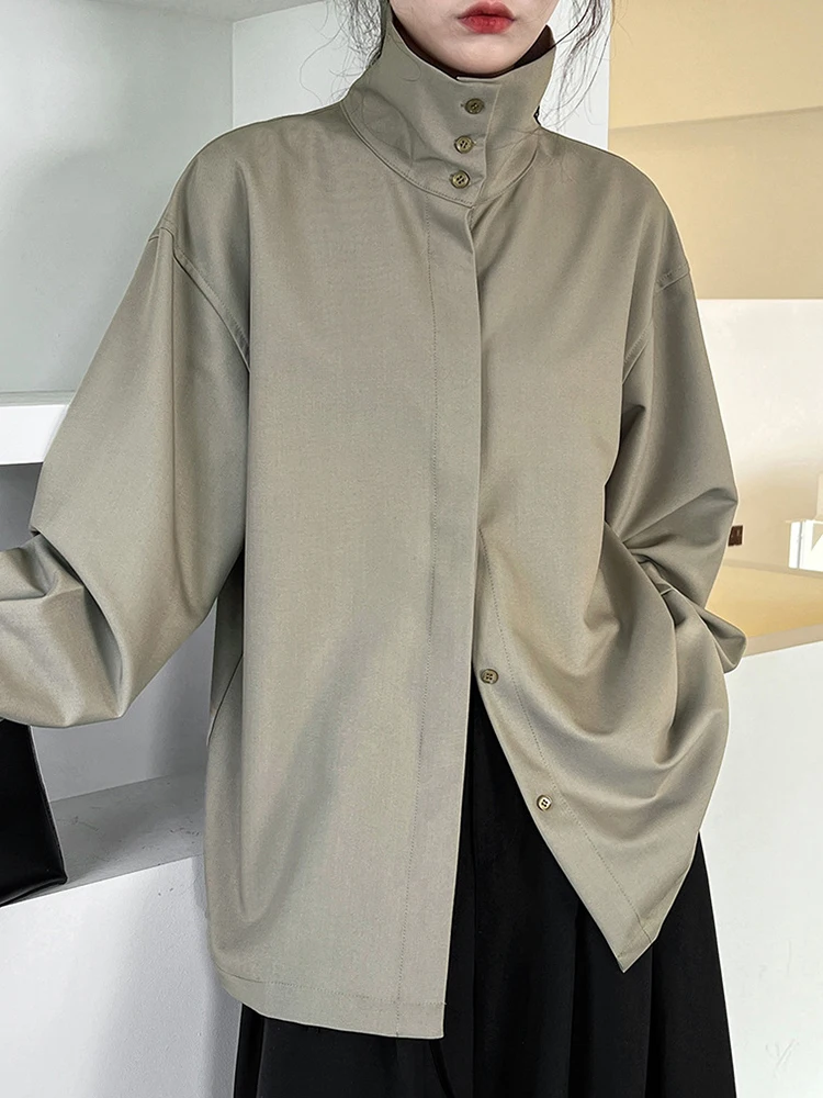 YERMORA White Button Temperament Brief Blouse For Women Stand Collar Long Sleeve Loose New Shirt Fashion Tide Spring Autumn 2025