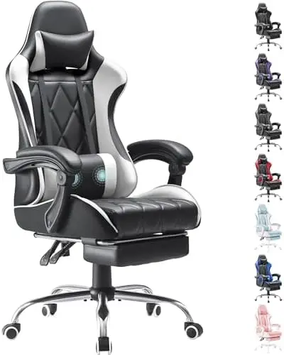 Gaming Chair, Computer Chair with Footrest and Massage Lumbar Support, Ergonomic High Back Video Game Chair with Swivel