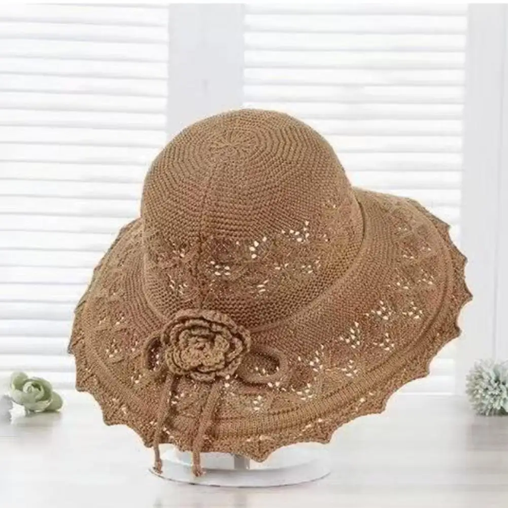 

Women Acrylic Blend Straw Hat Versatile Knitted Summer Hat Stylish Women's Wide Brim Straw Hat for Summer Beach Vacation