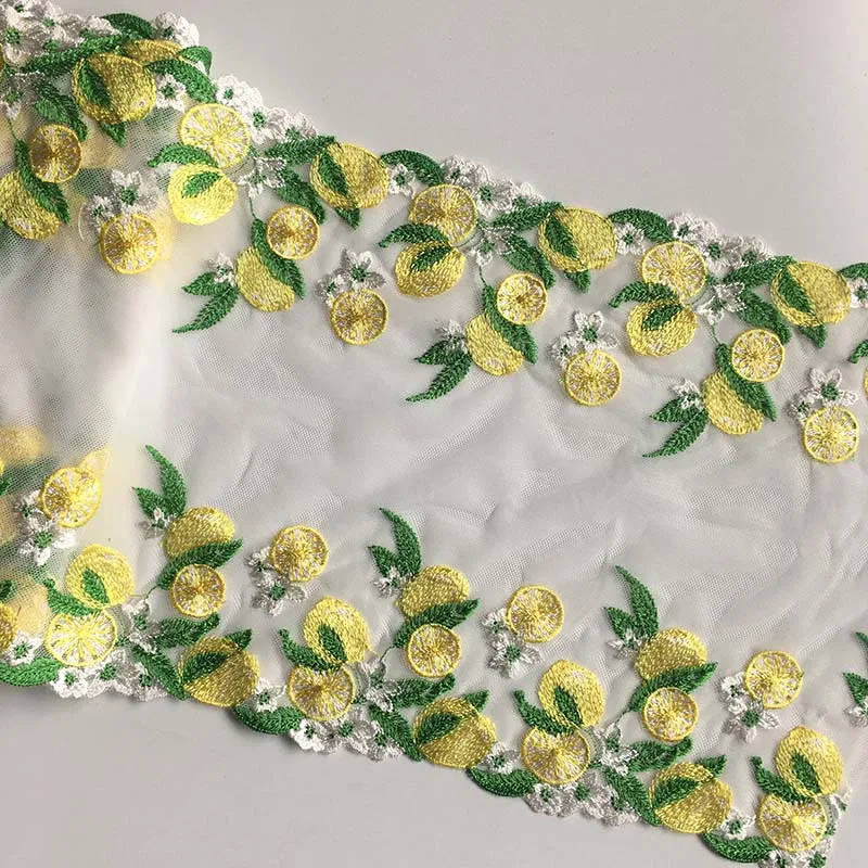 

10yards Lemon Two Tones Embroidery Mesh Embroidered Lace Trimmings for Wedding Bridal Dress Bra Lingerie Home Textiles