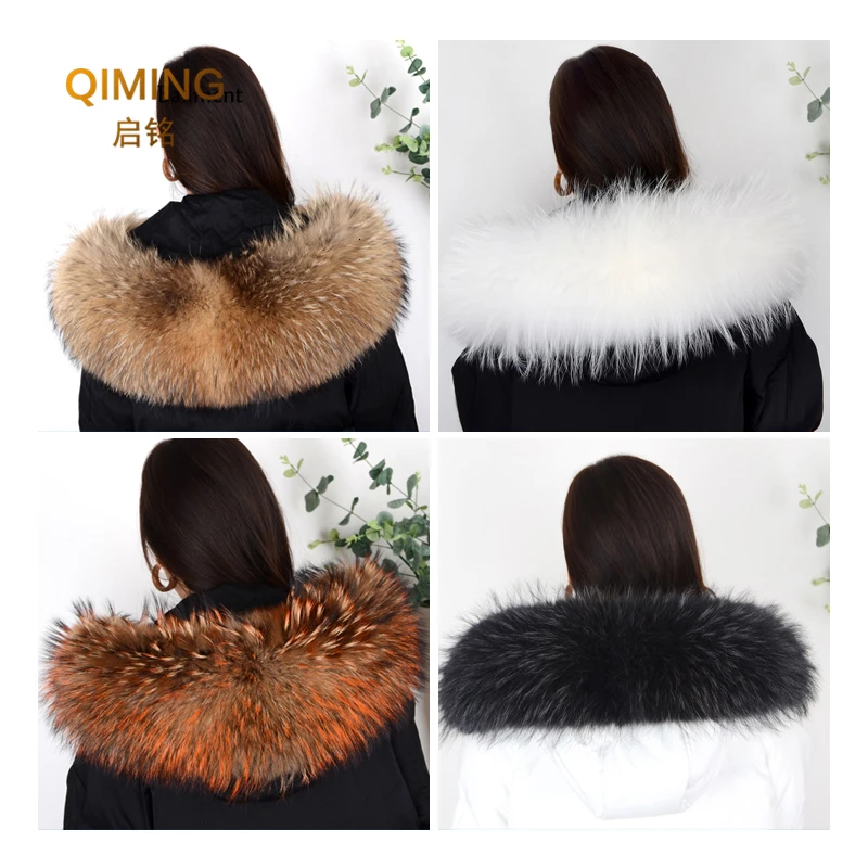 Real Natural Raccoon Fur Collar Winter Women\'s Coat Hooded Solid Collar Fur Removabl Neck Scarves Scarf Women Luxury scarfs