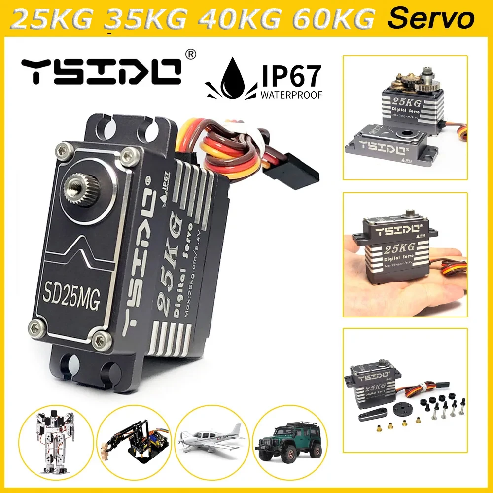 

YSIDO 25KG 35KG 40KG 60KG Waterproof Servo 180° Full Aluminum Case Stainless Steel Gear High Torque for 1/8 1/10 1/7 RC Car