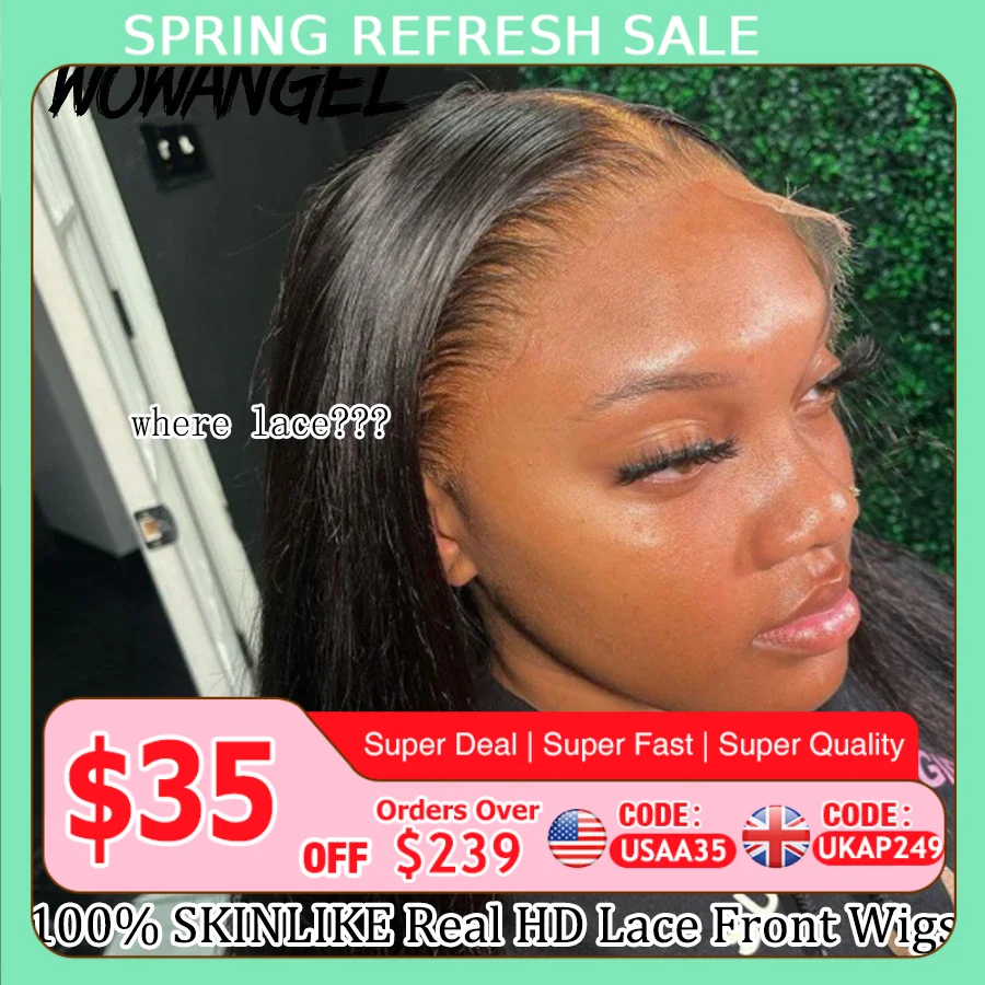 Wow Angel HD Full Frontal Wigs 36inch Straight Melt Skins 13x6 HD Lace Front Human Hair Wigs Virgin Hair Pre Plucked Glueless