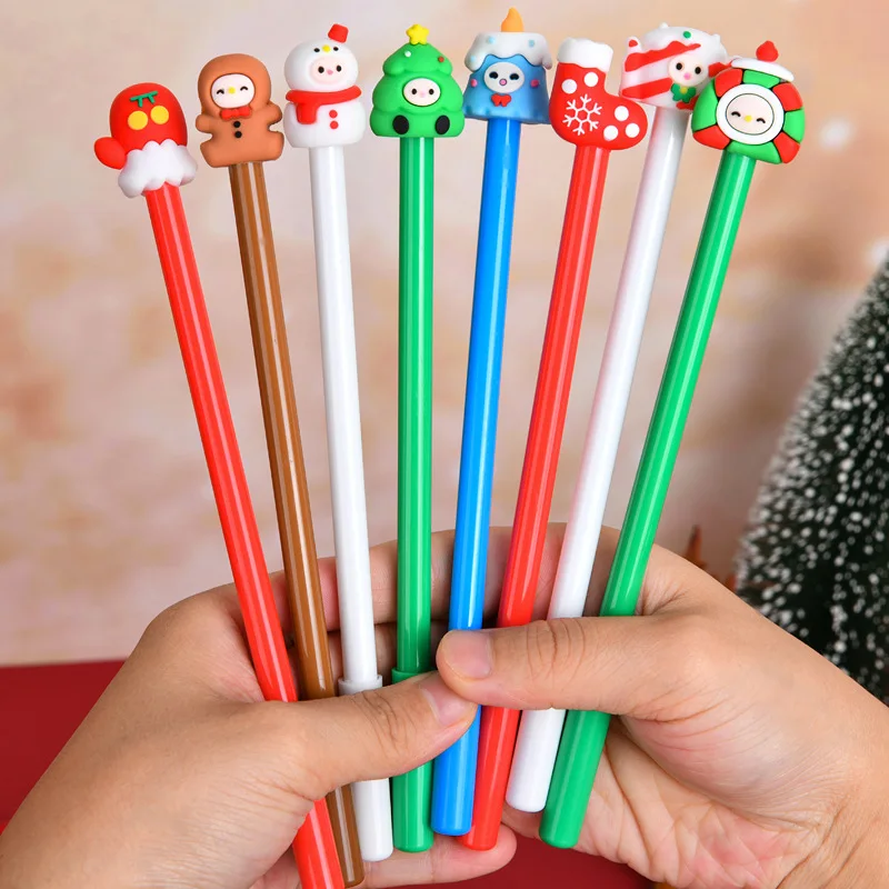 12Pcs/Lot Cute Cartoon Christmas Gel Pens 0.5mm Black Ink Kawaii Gingerbread Snow Man Socks Kids School Office Stationery Gifts