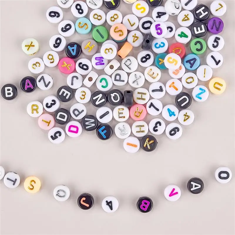 100pcs/Set Mixed Digital Letter Acrylic Beads 12 Colors Round Flat Number Bead For Jewelry Making DIY Bracelet Necklace Charms