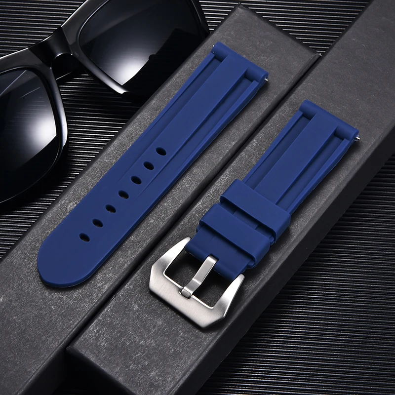 Silicone Watch Band 22mm 24mm 26mm Stainless Steel Buckle Waterproof Rubber Watch Straps High Quality Replacement Watchbands