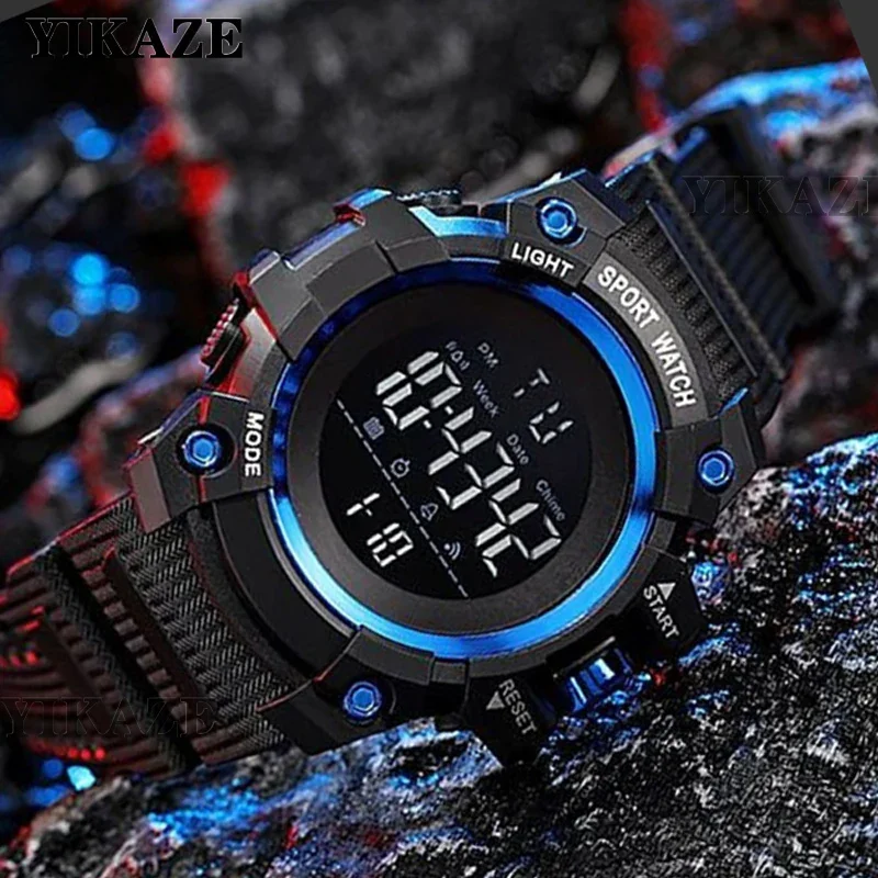 YIKAZE Military Men's Sports Watches Countdown Stopwatch Men Sport Watch Waterproof LED Digital Wristwatch Electronic Watch