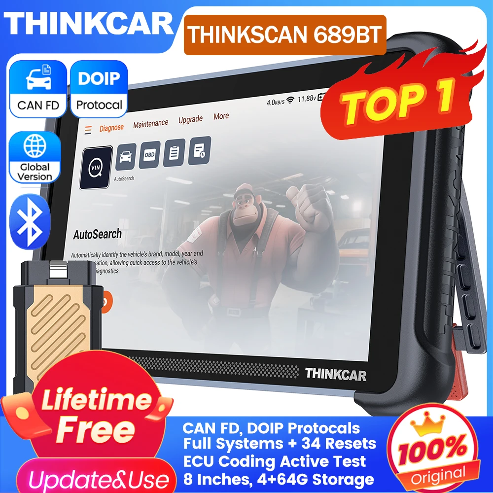 

Global Version THINKCAR THINKSCAN 689BT OBD2 Diagnostic Tool Support DOIP CAN FD Lifetime Free Active Test ECU Coding 34 Resets