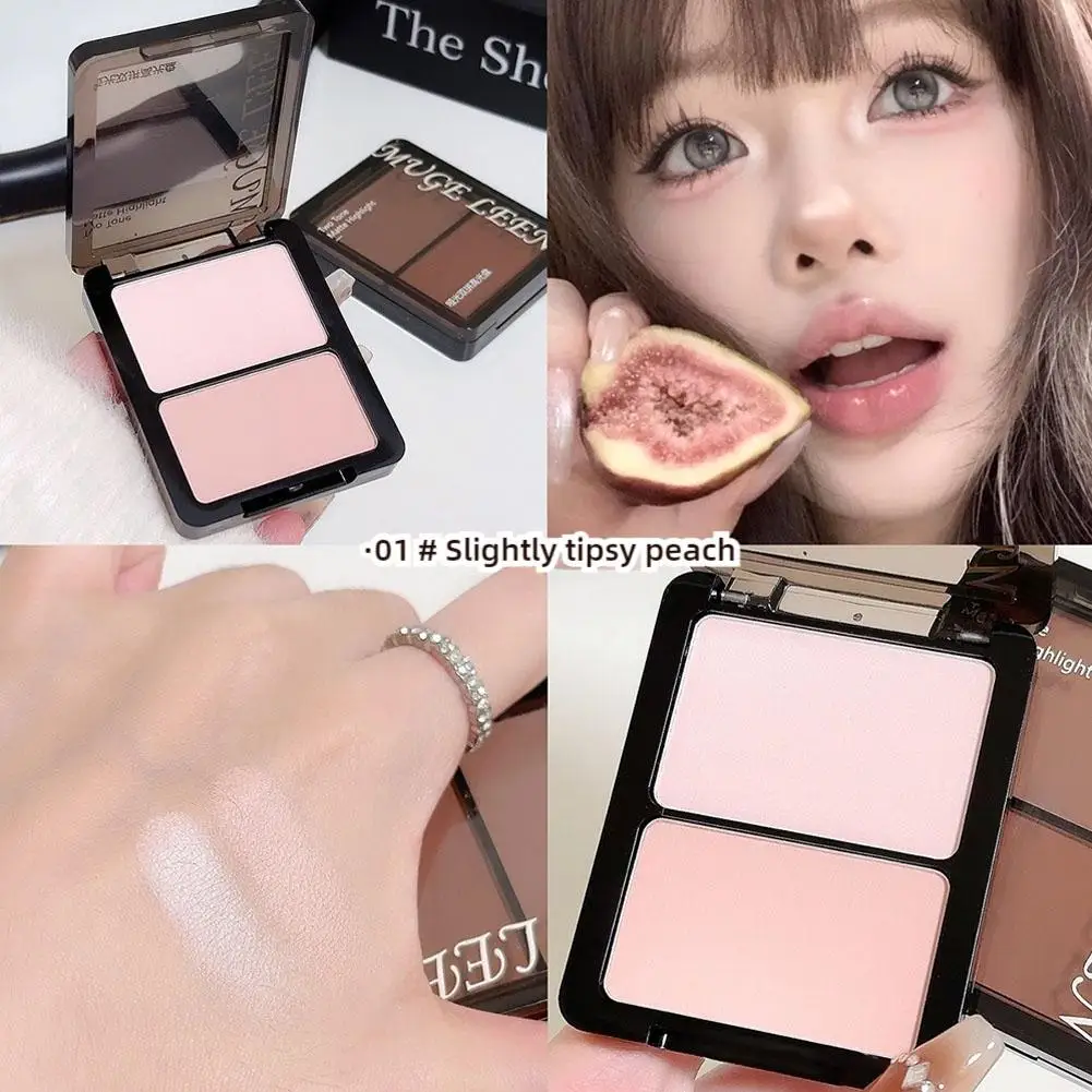 2-kleuren Blush Palette – Highlighter & Blush Compact Shadow, Blusher Shadow, Alles-in-één Highlight Brighten Powder Neusplaat L6W9