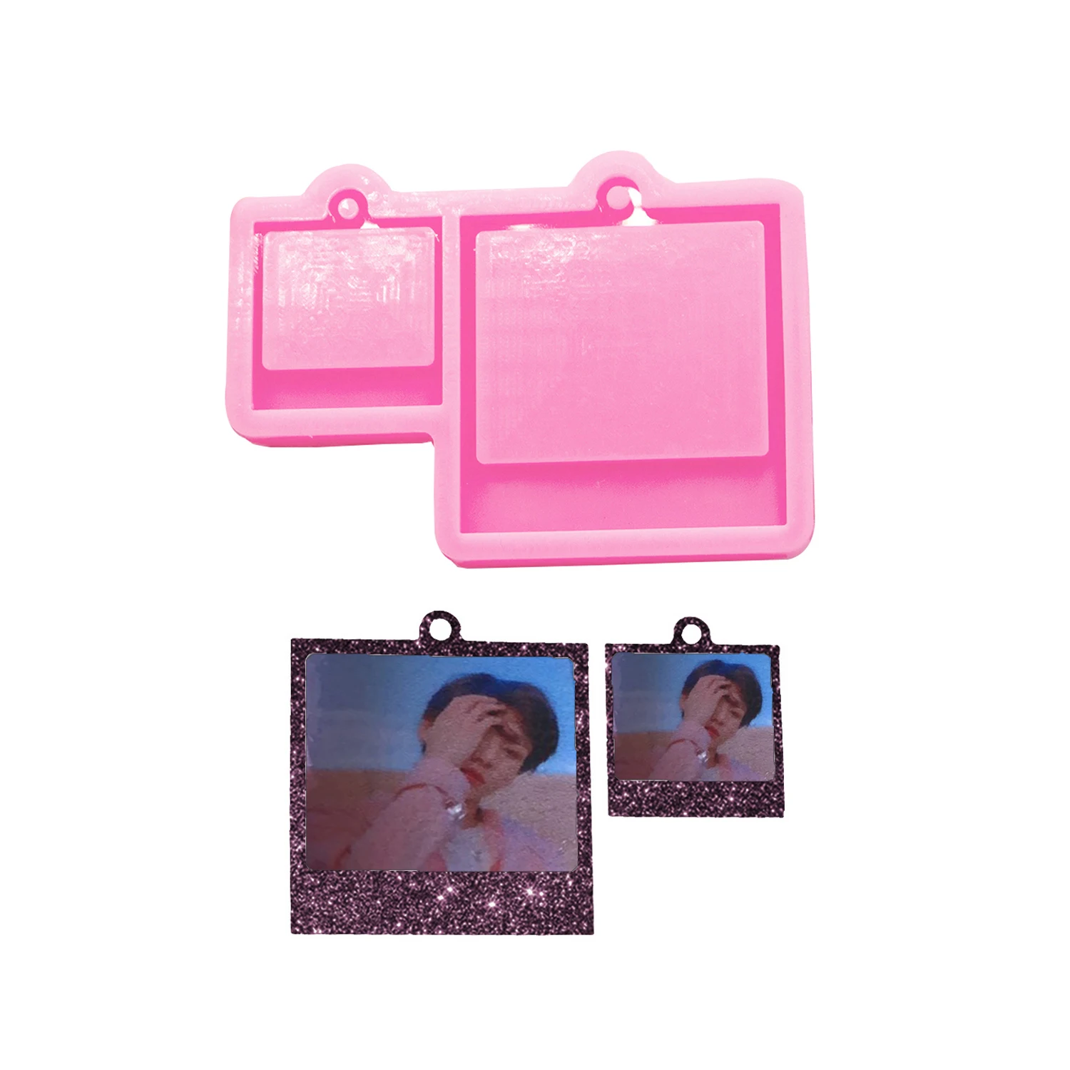 Mini Photo Silicone Mold for DIY Epoxy Resin Casting Keychain Tag Name Badge Luggage Label Pendant Making Tool