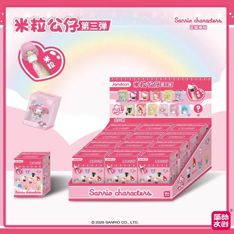 Jandoon Muñeca de Arroz con Personajes de Sanrio, Caja Sorpresa, Hello Kitty, Kuromi, My Melody, Mini Figura, Modelo Coleccionable, Regalo