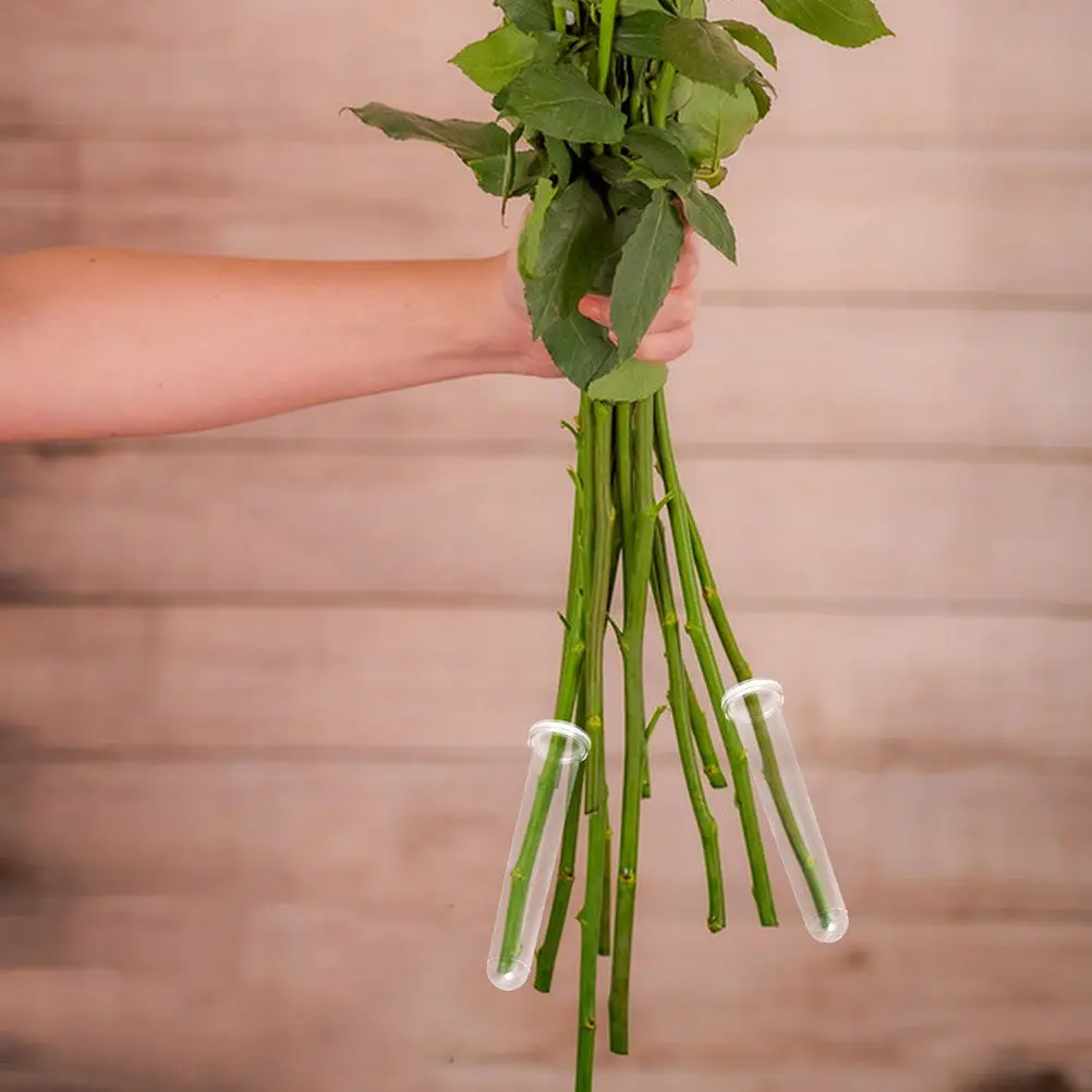 100pcs Transparent Floral Water Tubes with Caps Reusable Plastic Vials for Fresh Flower Arrangements Garden Planting Accessories