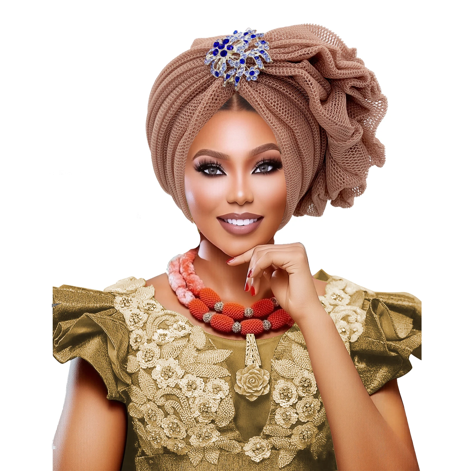 Summer Mesh Turban Cap African Women's Head Wraps Already Made Auto Gele Headtie Wedding Geles - view 3