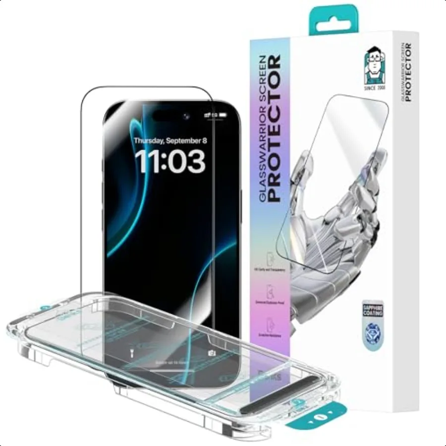 

Защитная пленка GlassWarrior с сапфировым стеклом для iPhone 17 Pro Max 6,9 дюйма, 3D изогнутое закаленное стекло с полным покрытием Ultra HD Clarity A