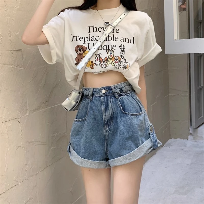 

Denim shorts female summer new design sense rolled edge a word loose loose hundred cover crotch thin wide leg hot trousers