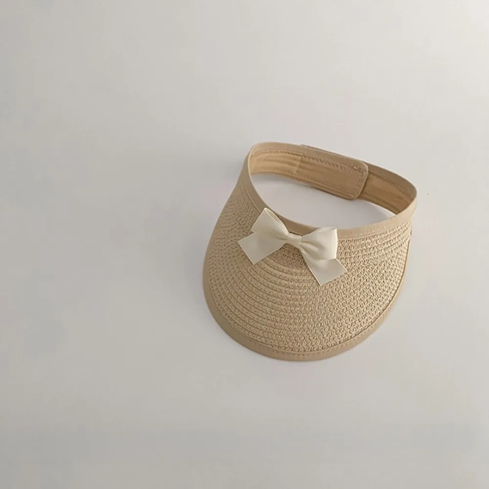 

Trendy Korean Baby Straw Caps Anti-UV Empty Top Bow Straw Hat Wide Brim Sun Protection Visor Cap Girls