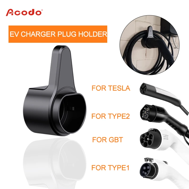 ACODO soporte de enchufe de cargador EV para vehículo eléctrico tipo 2, tipo 1, GBT, soporte de enchufe TESLA, Wallbox protección adicional, Cubo de