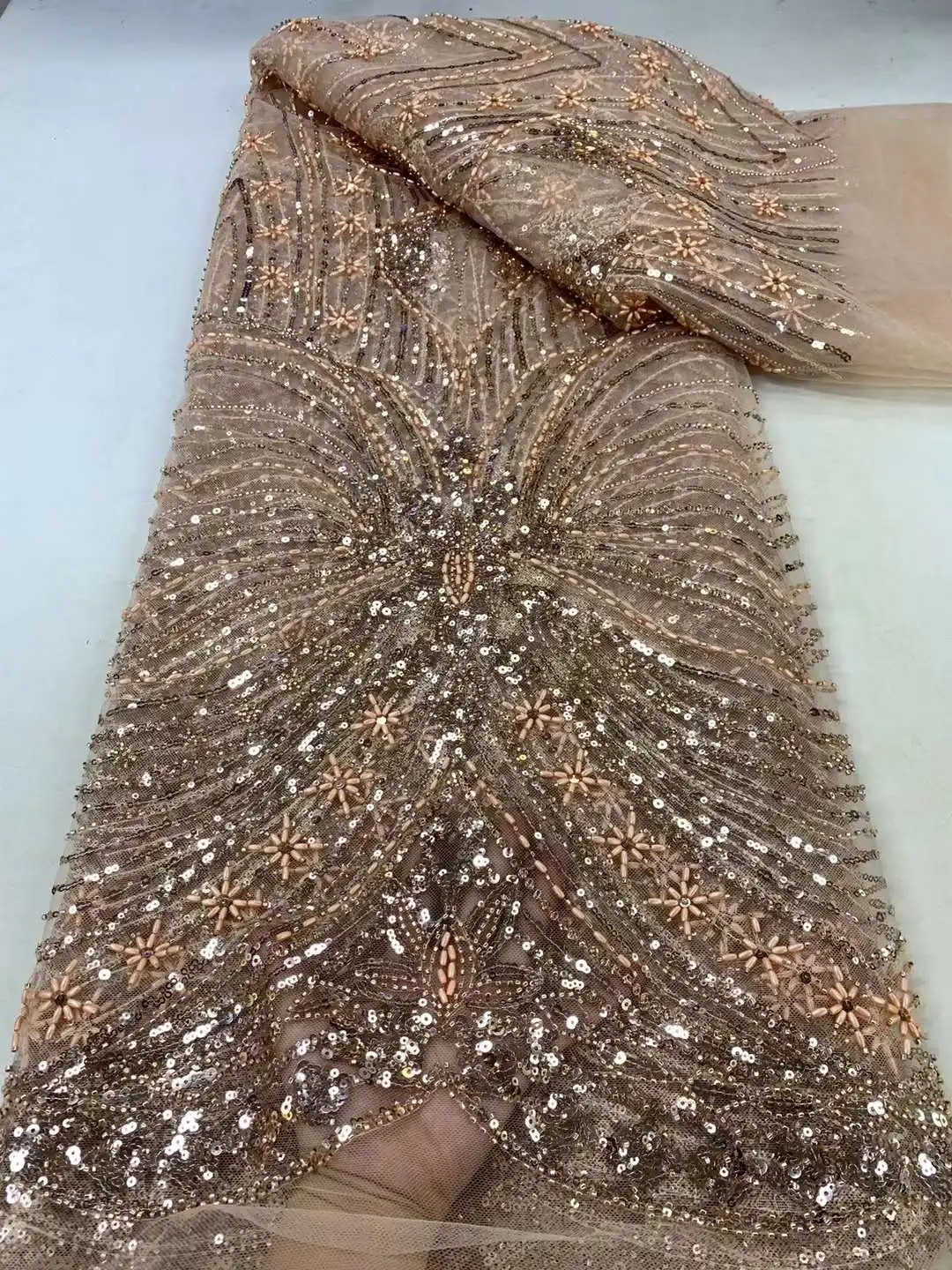 2024 Latest Best Quality Delicate Soft Eligant Embroidered Beaded tube Lace Fabric For Party Evening Dresses U_GE5538