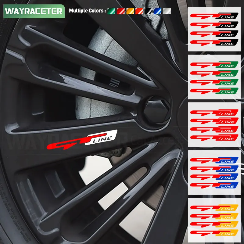 4 Pcs Reflective GT Line Car Tires Alloy Rim Wheel Sticker For Peugeot 207 3008 5008 2008 106 107 108 205 206 208 RCZ 307 308