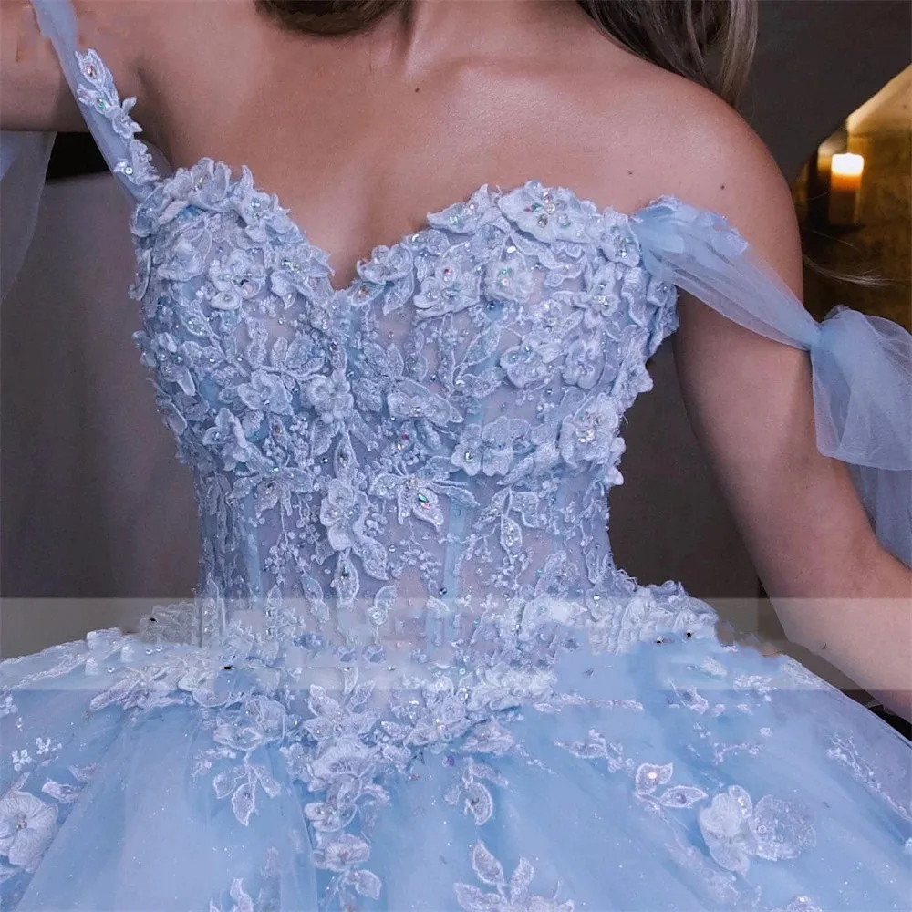 ANGELSBRIDEP Sky Blue Princess Quinceanera Dresses Appliques Crystal Ball Gown Sweet 16 Dresses Vestidos De 15 Años Customized